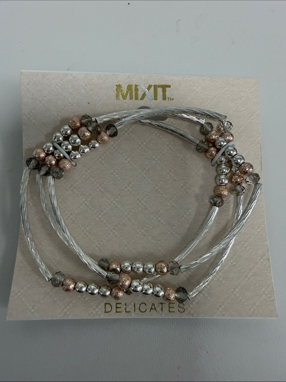 Mixit Silver and Rose Gold Multi-Strand Beaded Bracelet